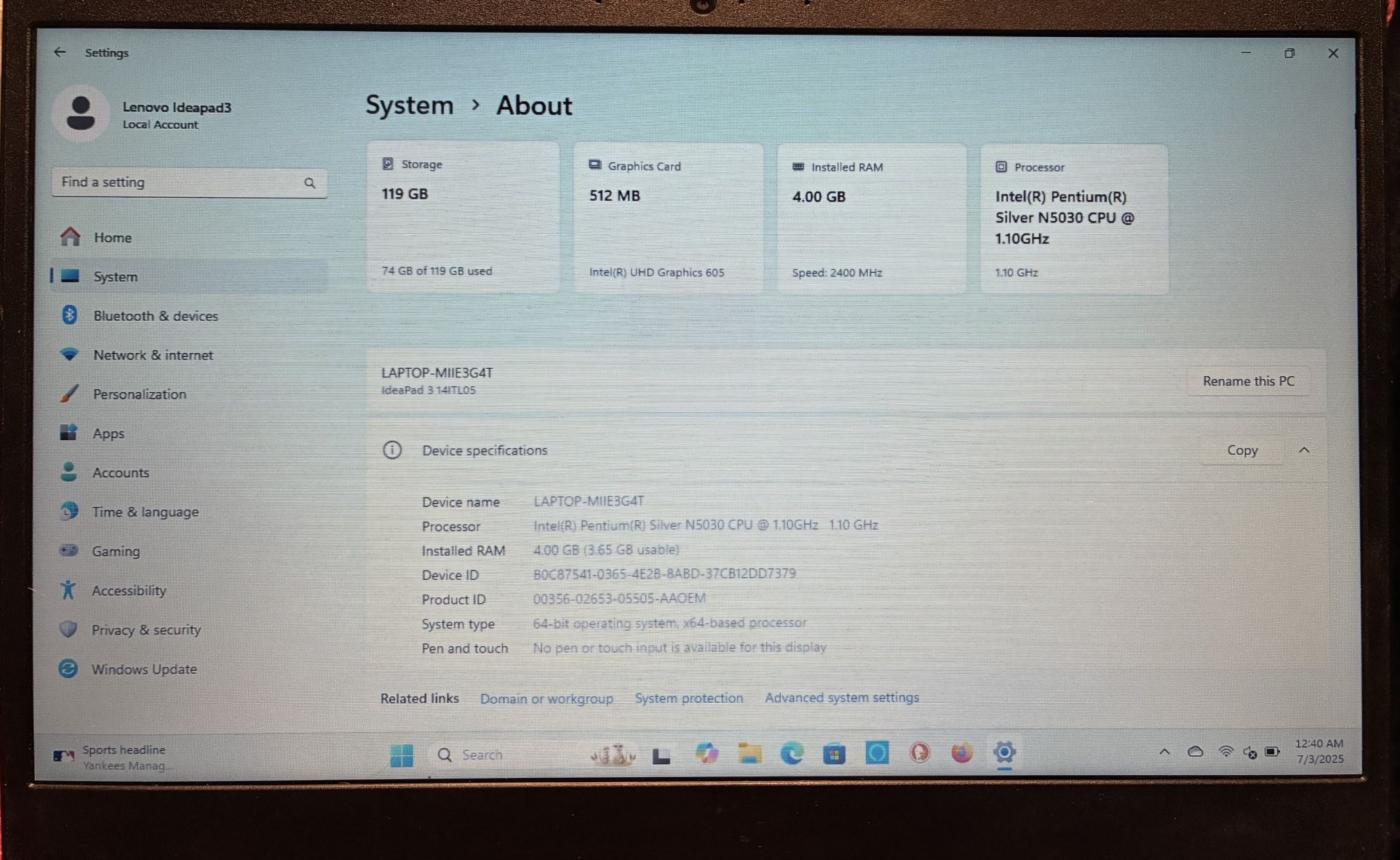 Lenovo ideapad 3 - 14ITL05