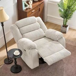Oversized Widen Seat 160° Lay Flat White Winter Microplush 270° Swivel Rocking Recliner Chair with Massage and Heating