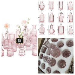 Pink Flower Vase in Bulk 22 Glass Bud Vases Vintage Small Vases for Centerpiece Table Wedding Decorations Home Decor Party (Pink)