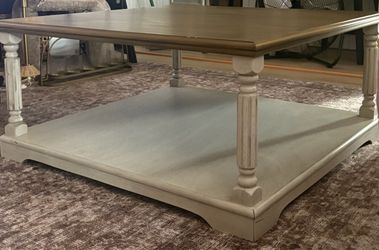 Two-Tone Wood Coffee Table with Lower Shelf