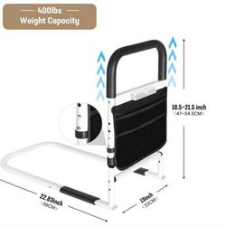  Bed Rails for Elderly Adults Safety, Height Adjustable Bed Assist Rail for Seniors, with Storage Pocket,LED Induction Light, Support Up to 400lbs(Bla