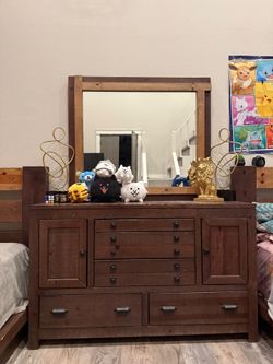 Wooden dresser with mirror