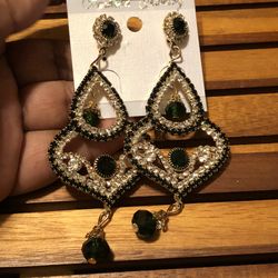 Black with dark green earrings