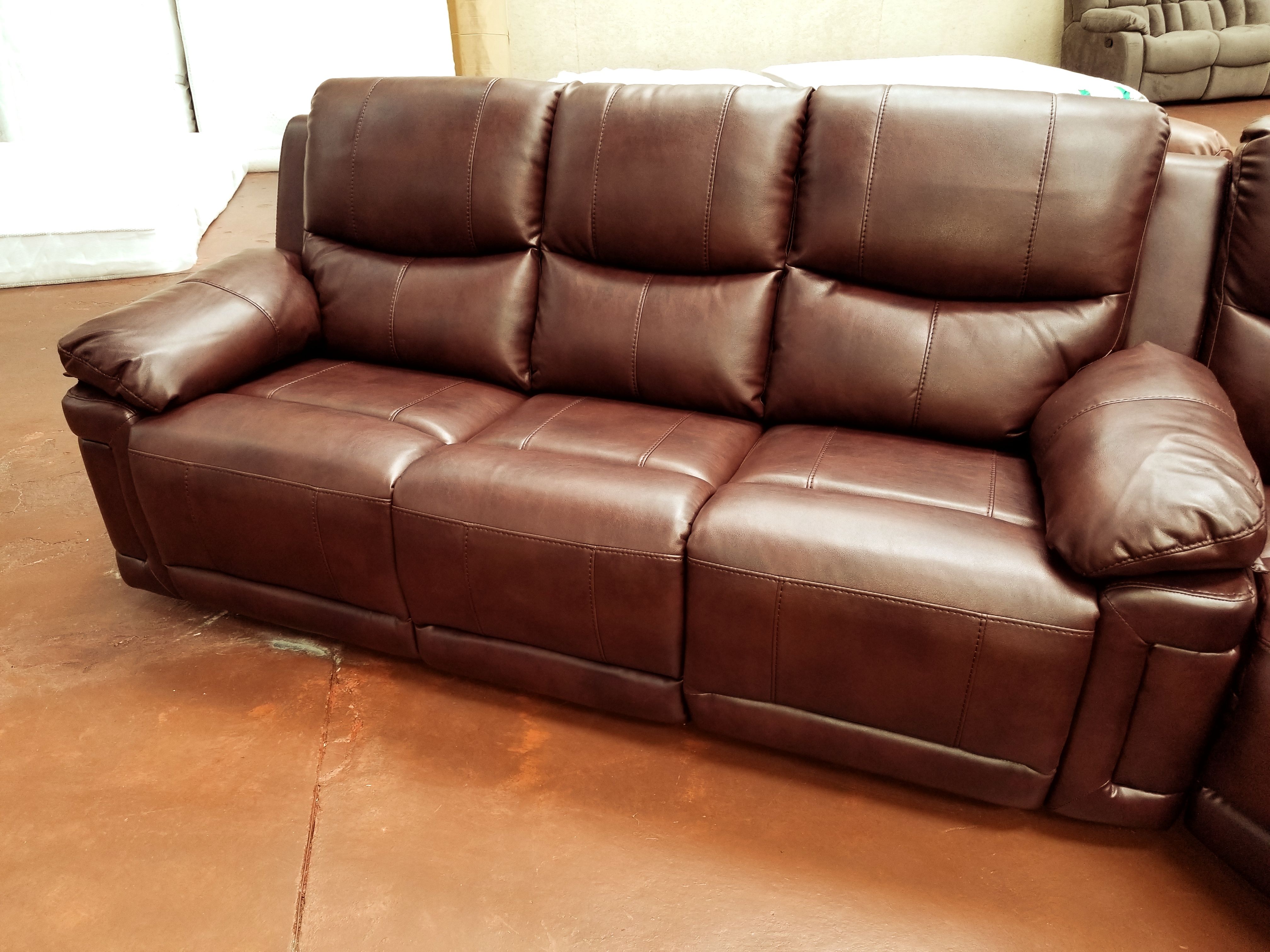 Dark brown shava genuine leather recliner sofa or loveseat with cup holder