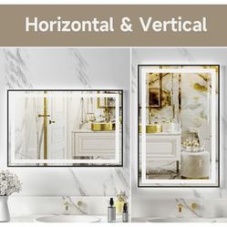 24x36" Black Tempered Mirror Dual LED Light Strips Front and Back Lighting (TBA-01-2436