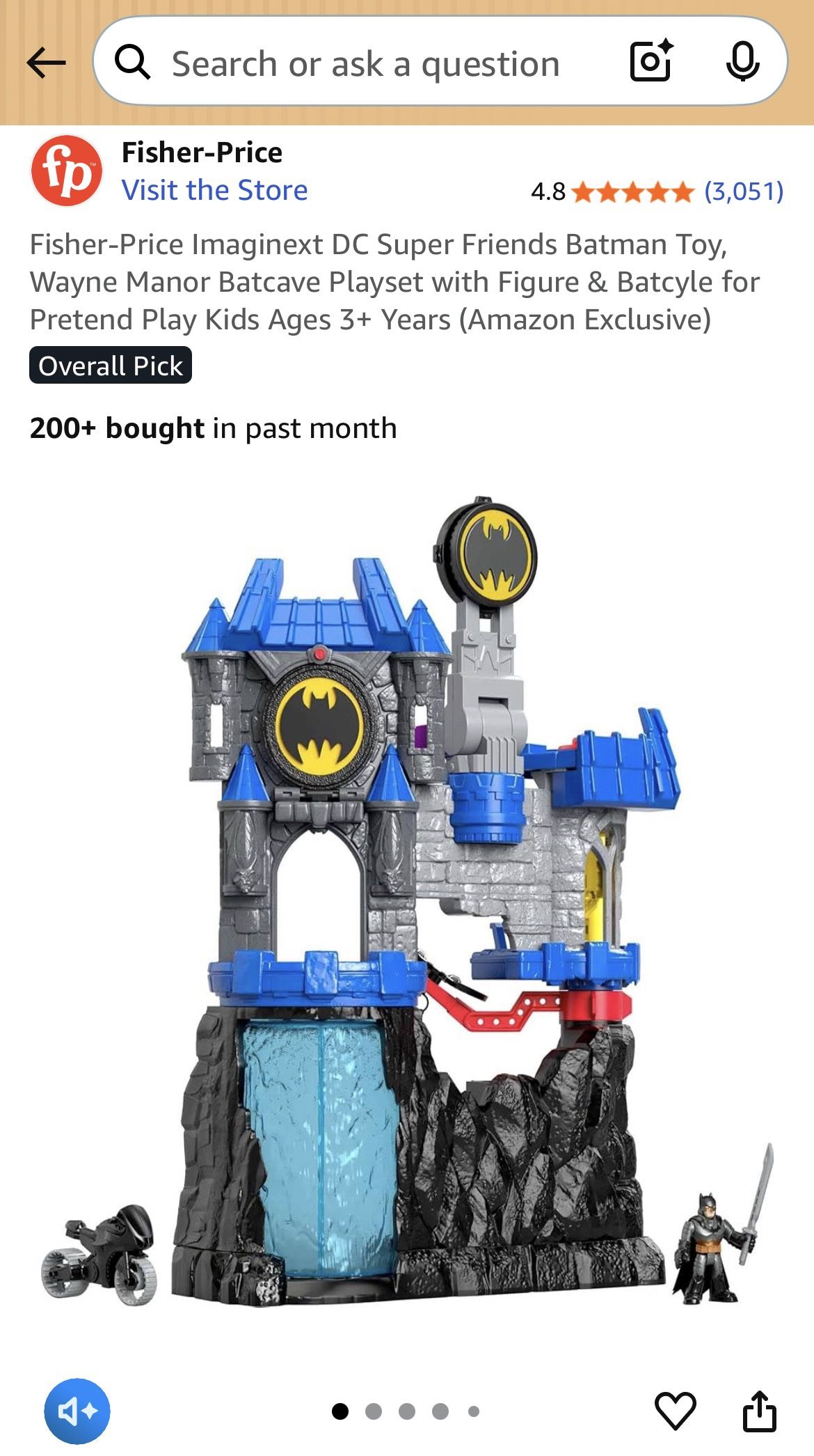 Fisher-Price Imaginext DC Super Friends Batman Toy, Wayne Manor Batcave Playset with Figure & Batcyle for Pretend Play Kids Ages 3+ Years (Amazon Excl
