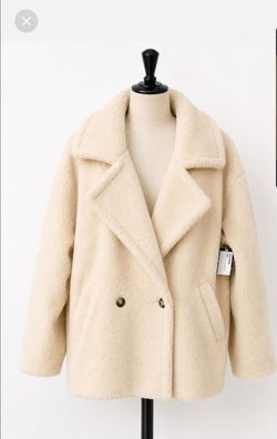 HYFVE Cream Faux Sherpa Double-Breasted Peacoat NWT
