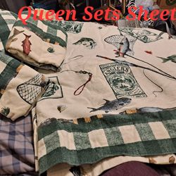 Vintage Queen Fishing Fish Camping Outdoors Flannel Summer Gear Bed Sets-$50