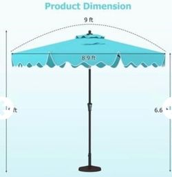 9 ft Turquoise Patio Umbrella with Scalloped Edge