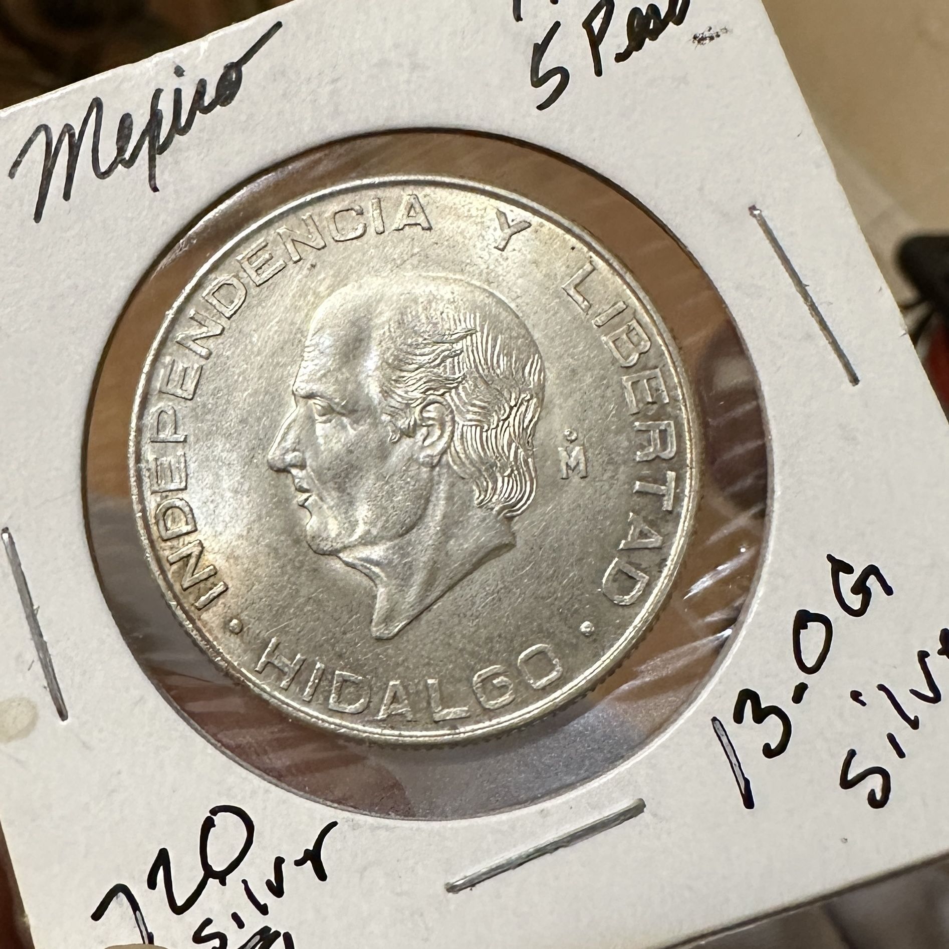 Silver Mexico $5 Peso