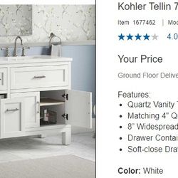 Kohler Tellin 72" Bath Vanity White Color