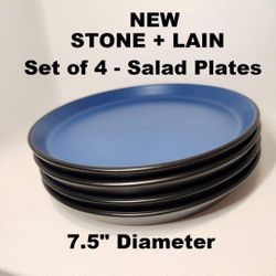 NEW Stone Lain 4 Piece Stoneware Salad Plate Replacement Set Blue and Black 7.5" diameter Dinnerware 
Dishwasher and Microwave Safe
Includes: (4) 7.5"