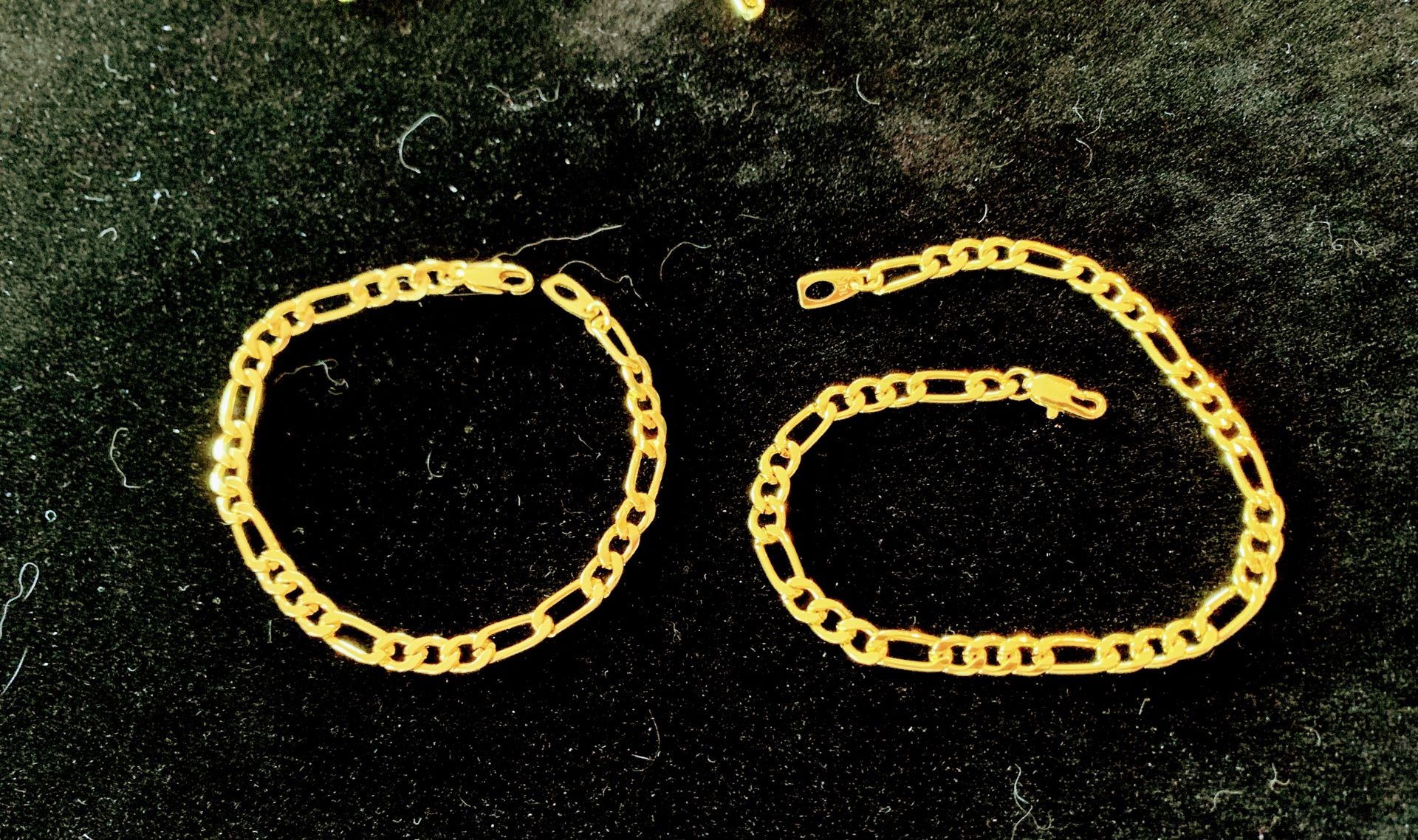 FIGARO ANKLET 10”, BRACELET TO MATCH 8”, 7mm gold plated