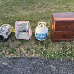 Free Pet Carrier, Night Stand, Empty Propane Tank, Basketball Hoop