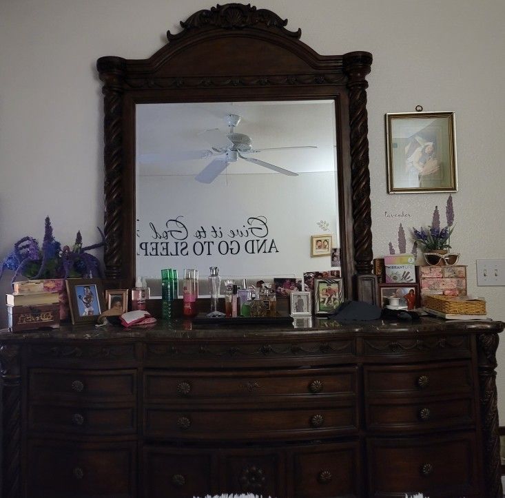 Solid Wood HUGE Dresser With Mirror