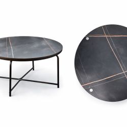 Round Coffee Table – Black Marble Look Top + Metal Legs (Modern)