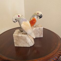 Vintage Alabaster Cockatoo Birds Bookends Italy 