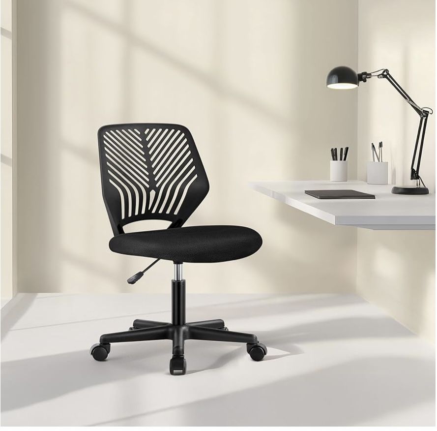 Armless Office Chair Ergonomic Mesh Computer Desk Chair, Mid Back Swivel Chair with Wheels Adjustable Height Study Chair for Small Spaces Home Office 
