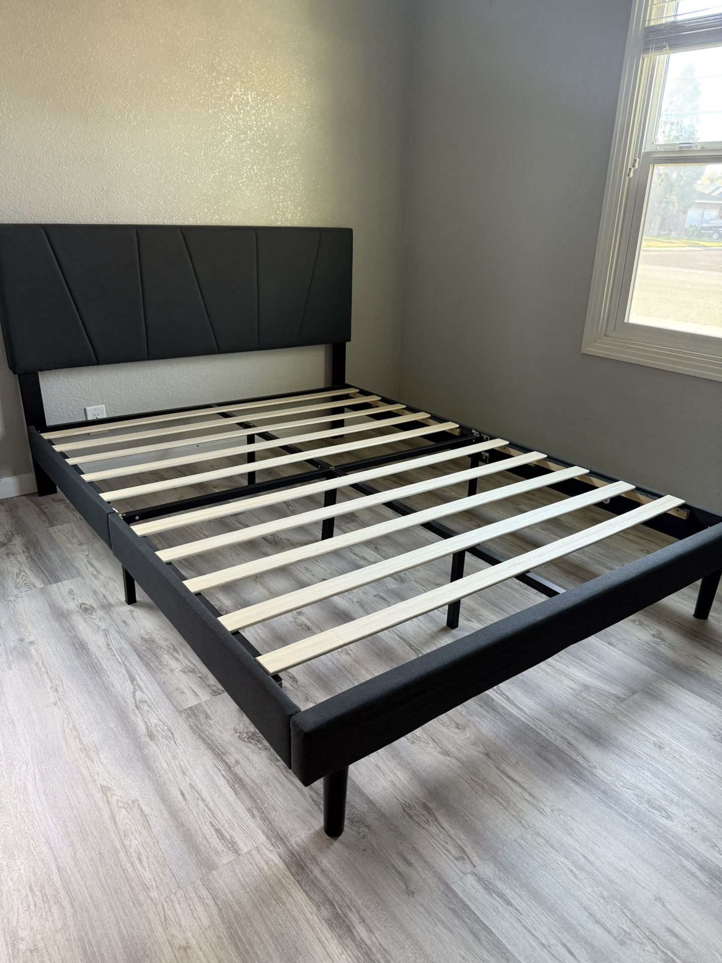 Modern Queen Size Bed Frame – Sturdy with Upholstered Headboard