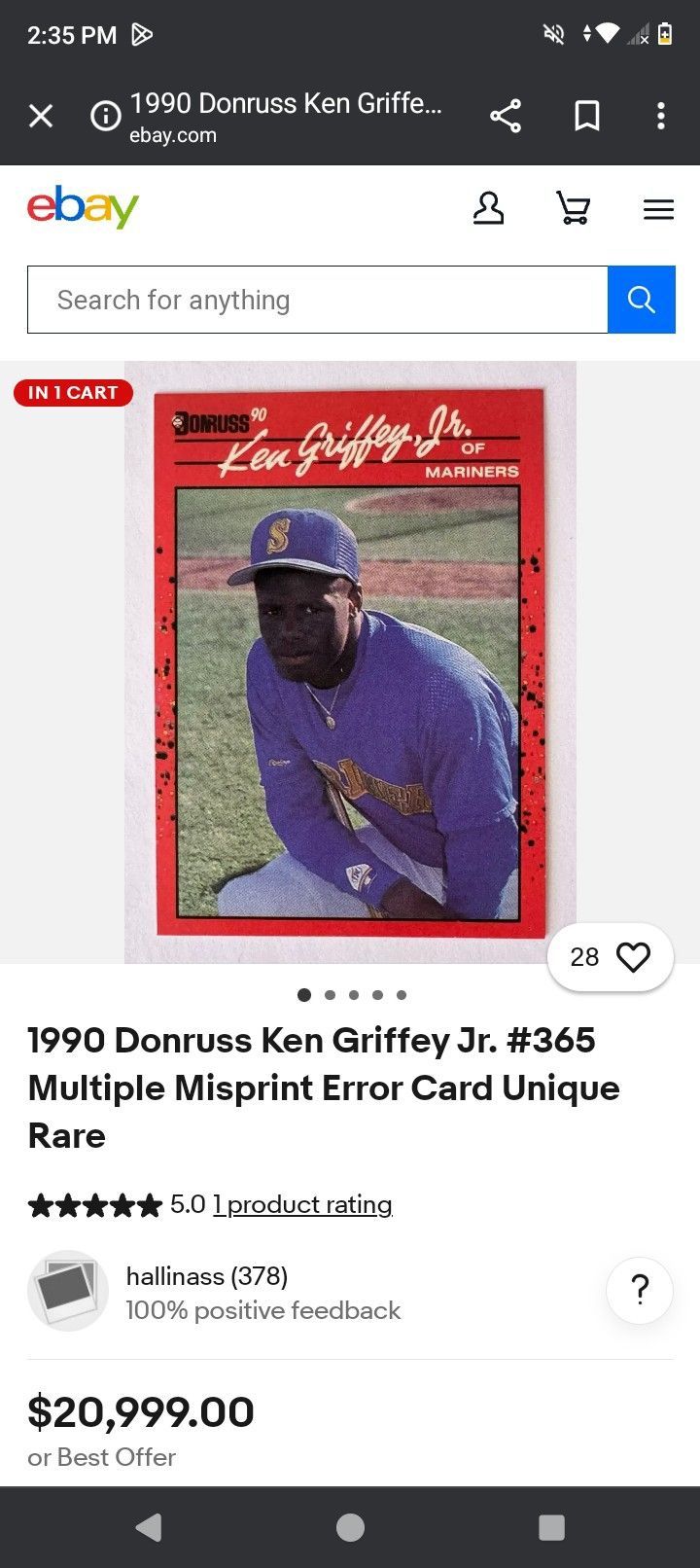 90 Donruss Ken Griffey Jr # 365 Rare Multiple Error Baseball Card
