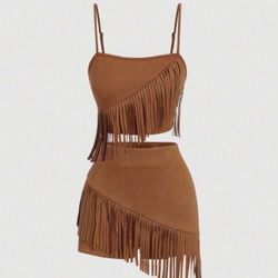 Brown Fringe Two-Piece Set – Size M