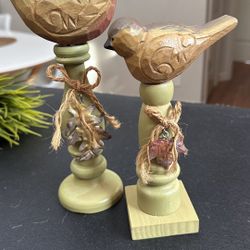 Vintage Handcrafted Wooden Bird Figurine - Green and Brown