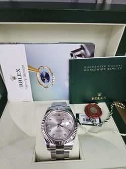 Rolex Mens Datejust 41mm White Gold & Steel Watch Silver Diamond 116334
