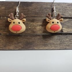Red nose Rudolph resin reindeer charm hook earrings santa Christmas holiday I can combine shipping with other items let me know before you purchase an