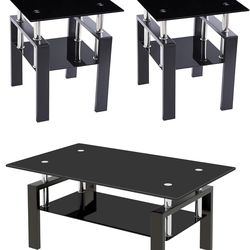 3 Pcs Glass Coffee Table Set