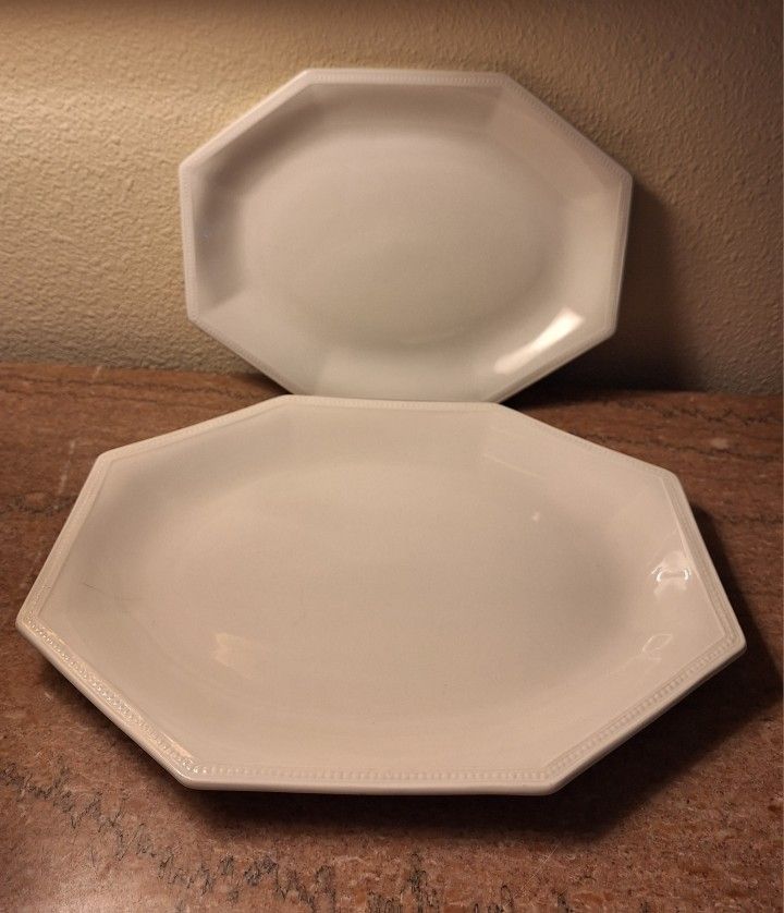 Heritage White pair of oval serving platters vintage