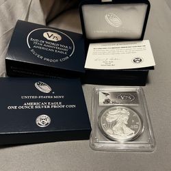 2020-W V75 Silver Eagle PCGS PR70 DCAM First Strike + Full OGP – WWII 75th Anniversary