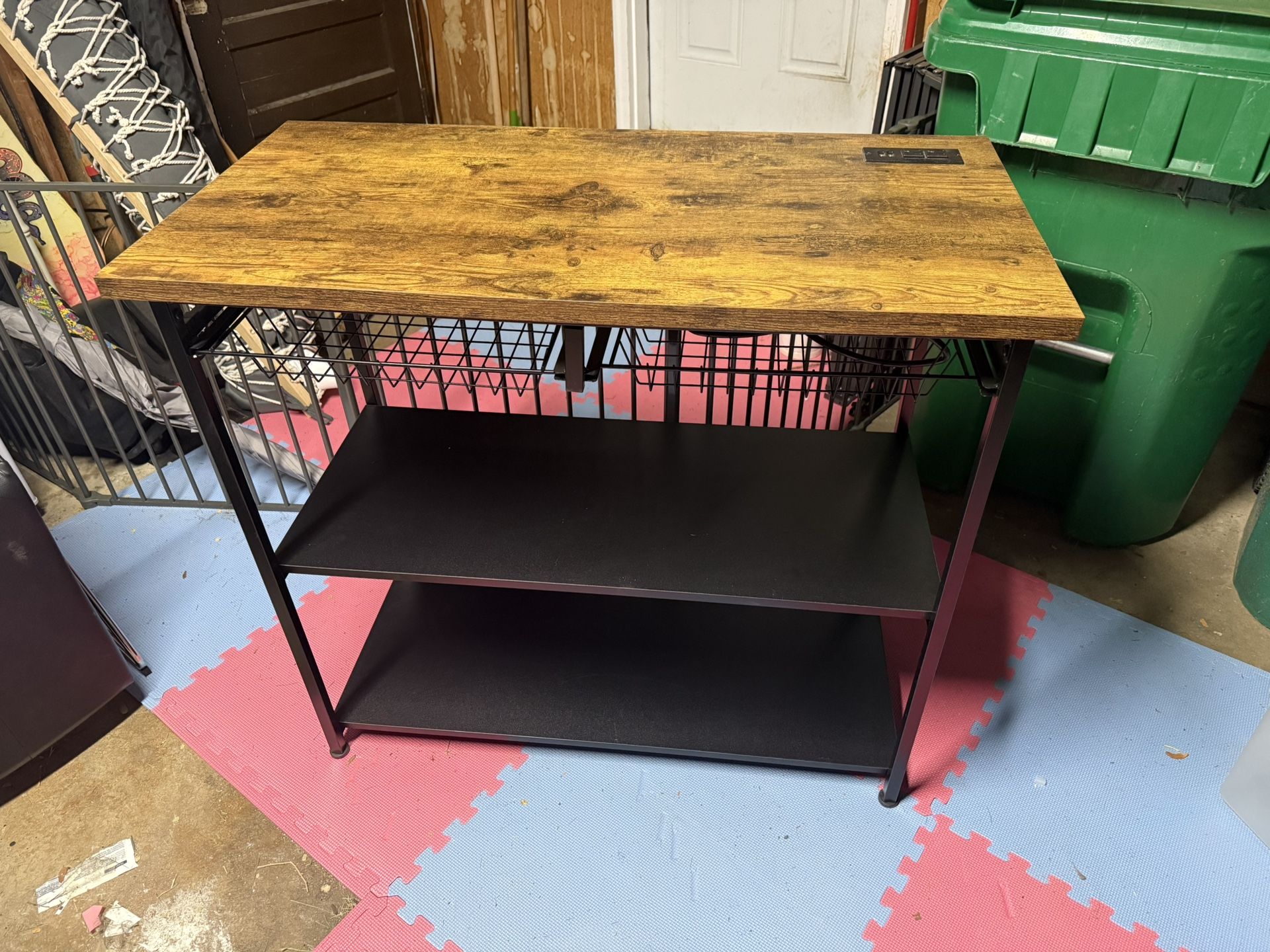 Sideboard Table With Power Outlets, USB, Shelves, And Drawers