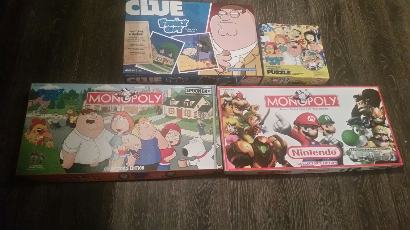 MUST GO Nintendo and family guy monopoly clue board games