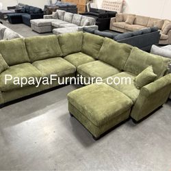 New! Green Sectional Sofa And Ottoman, Sage Sectional, Sectionals, Sofa, Couch, Living Room Sofa, Corduroy Sectional, Plush Sectional,Soft Plush Couch