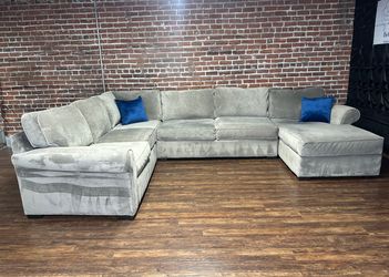 Delivery Available Maceys gray sectional sofa couch