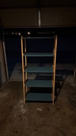 5-Tier Wooden Shelf with Teal Shelves