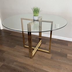 Round Glass Gold Dining Table 47 Inch