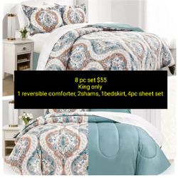 King Only. 8 PC Comforter Set. Includes Sheets 
