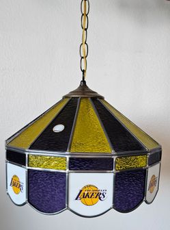 Vintage NBA Los Angeles Lakers 16-inch Stained Glass Hanging Lamp/Chandelier