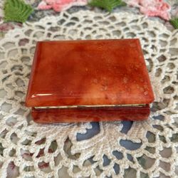 Red Alabaster Hinged Lidded Trinket Box