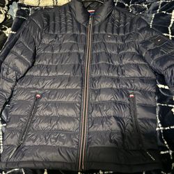 tommy hilfiger blue puffer jacket