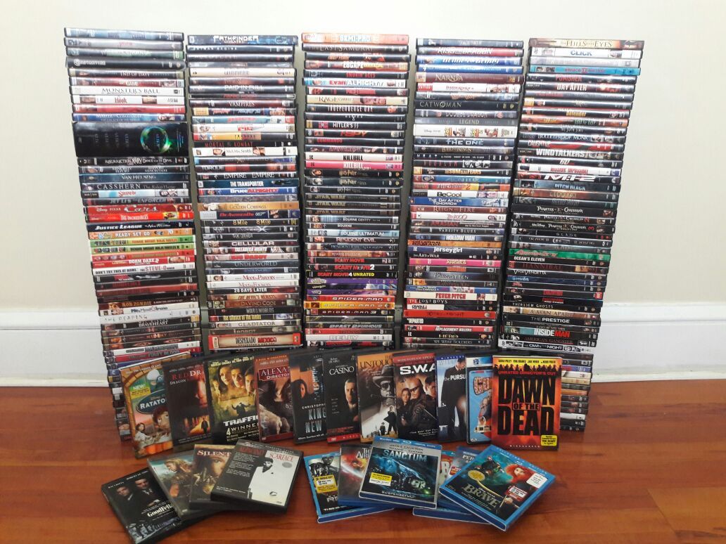 Lot of 300 DVDs/Blu-Rays Plus DVD and Blu-Ray player