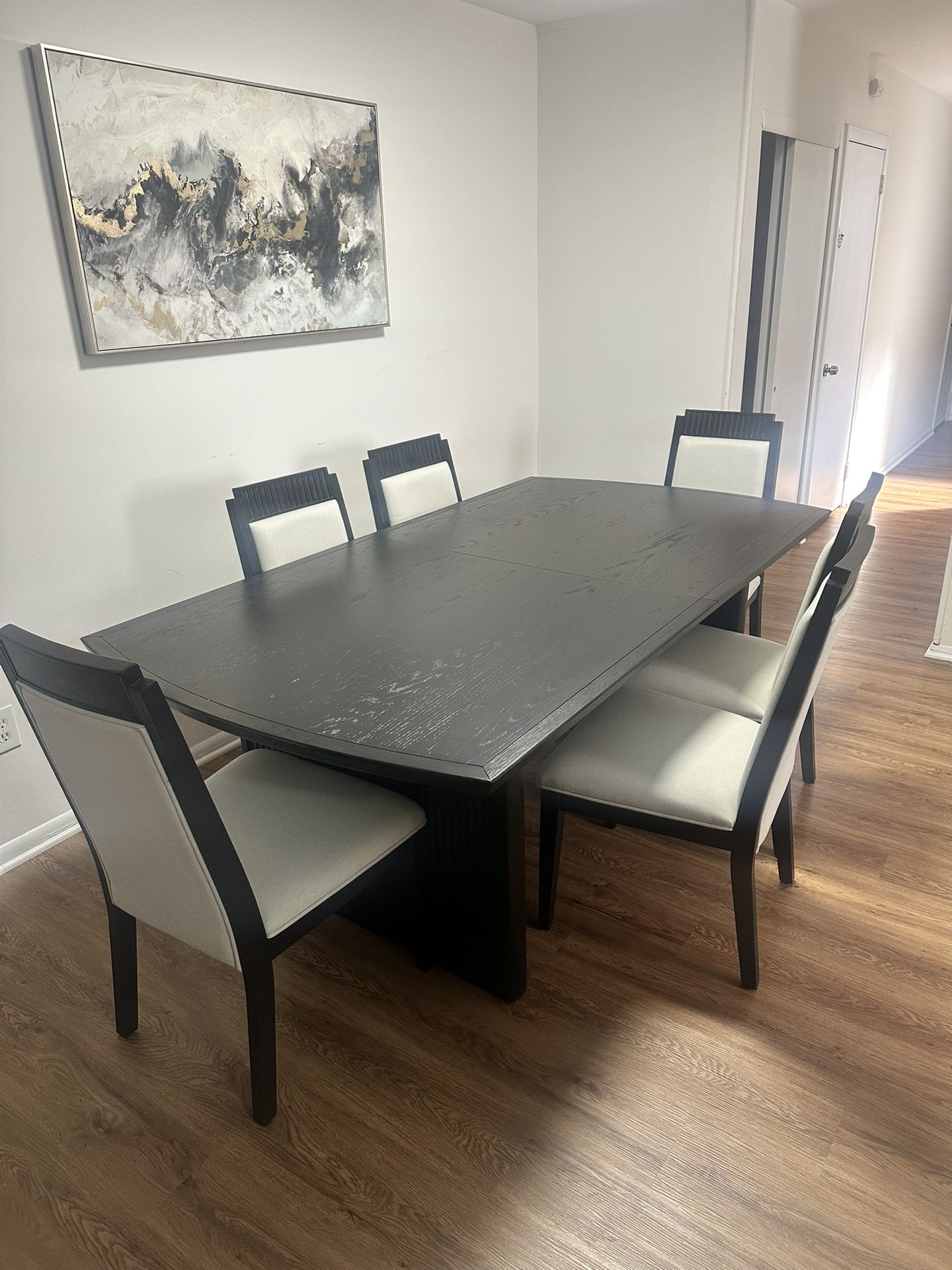 Luxury Dining Table Set With Extension Leaf By Brookmead - 7 Pieces, 6 Chairs And Table With Adjustable Extension