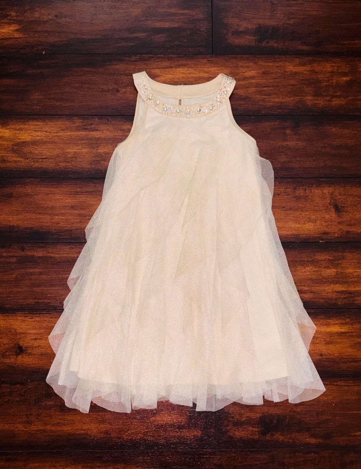 Little Girls Clothes Special Occasion Dress Tahari Layered Tulle Gold Jeweled Neckline Size 7 Fits 7/8 Great For The Holidays And Christmas