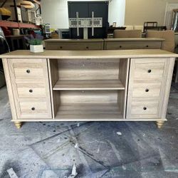 Farmhouse TV Stand for TVs Up to 75 inch, Wood Universal TV Console Table with 4 Storage Cabinets, Entertainment Center for 32-75 inch TV Console Cabi