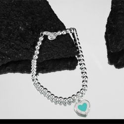 Solid Sterling Silver 925 Turquoise Heart Bracelet 
