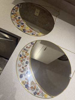 2 Circular Floral Mirrors