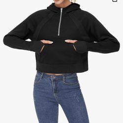 Womens Hoodies Fleece Lined Collar Pullover 1/2 Zipper Sweatshirts, Long Sleeve Crop Tops Sweater with Pockets