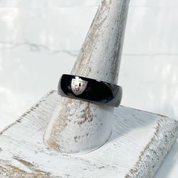 8mm Black Tungsten Ring Dome Polished Surface with Raider Logo Design Comfort Fit Ring Size 10