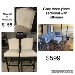 2-Tall Barstools 150 gray sectional with ottoman 599